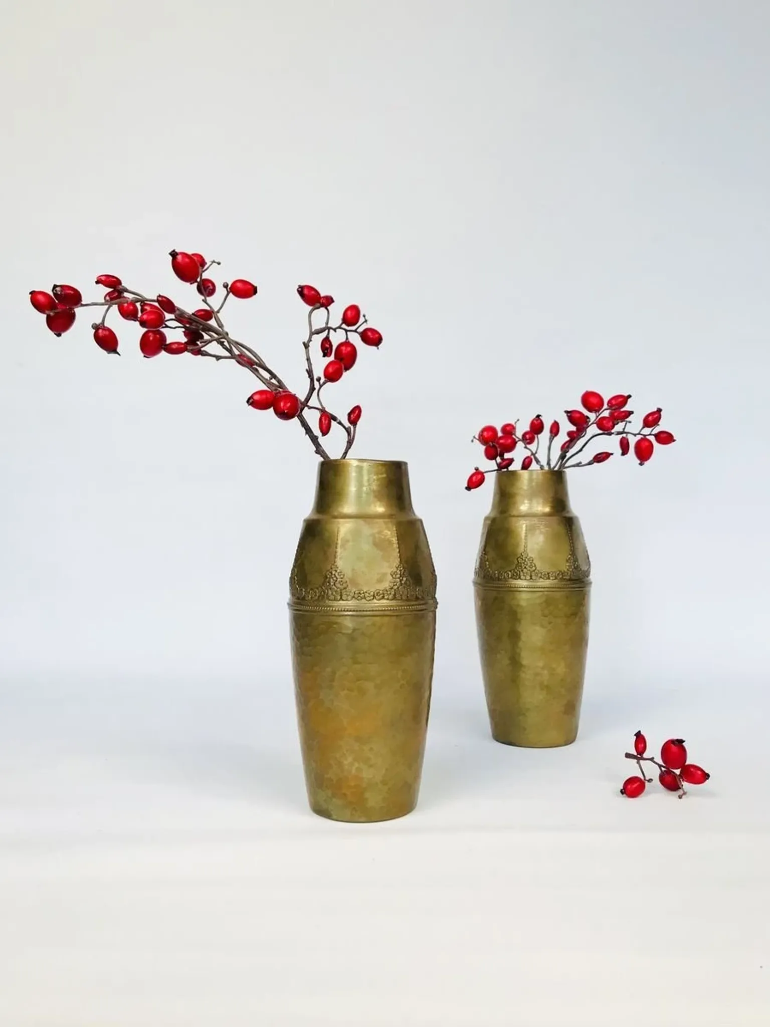 Art Nouveau Wrought & Hammered Brass Vases from WMF Germany 1920s, Set of 2
