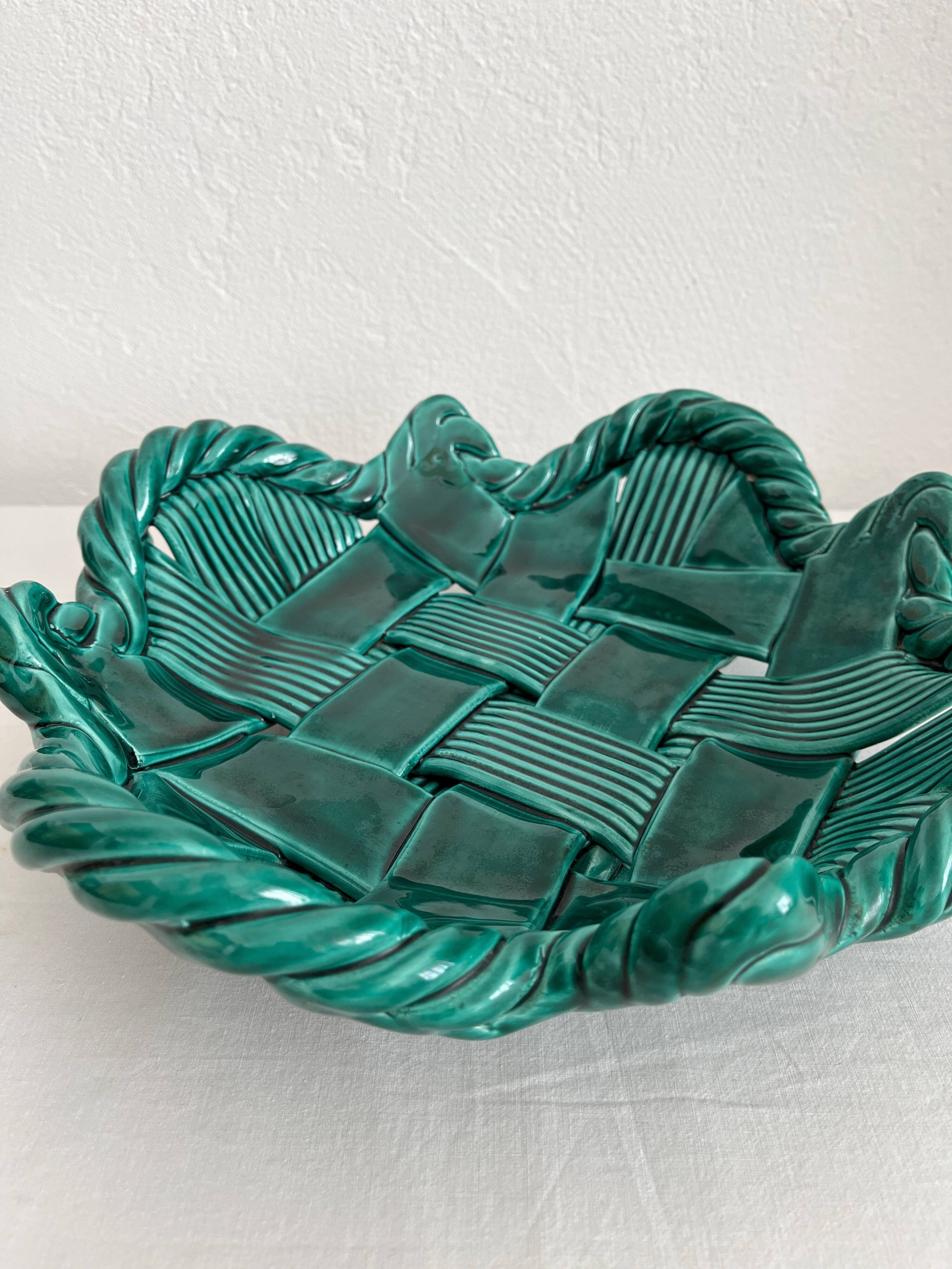Vintage woven ceramic fruit bowl basket