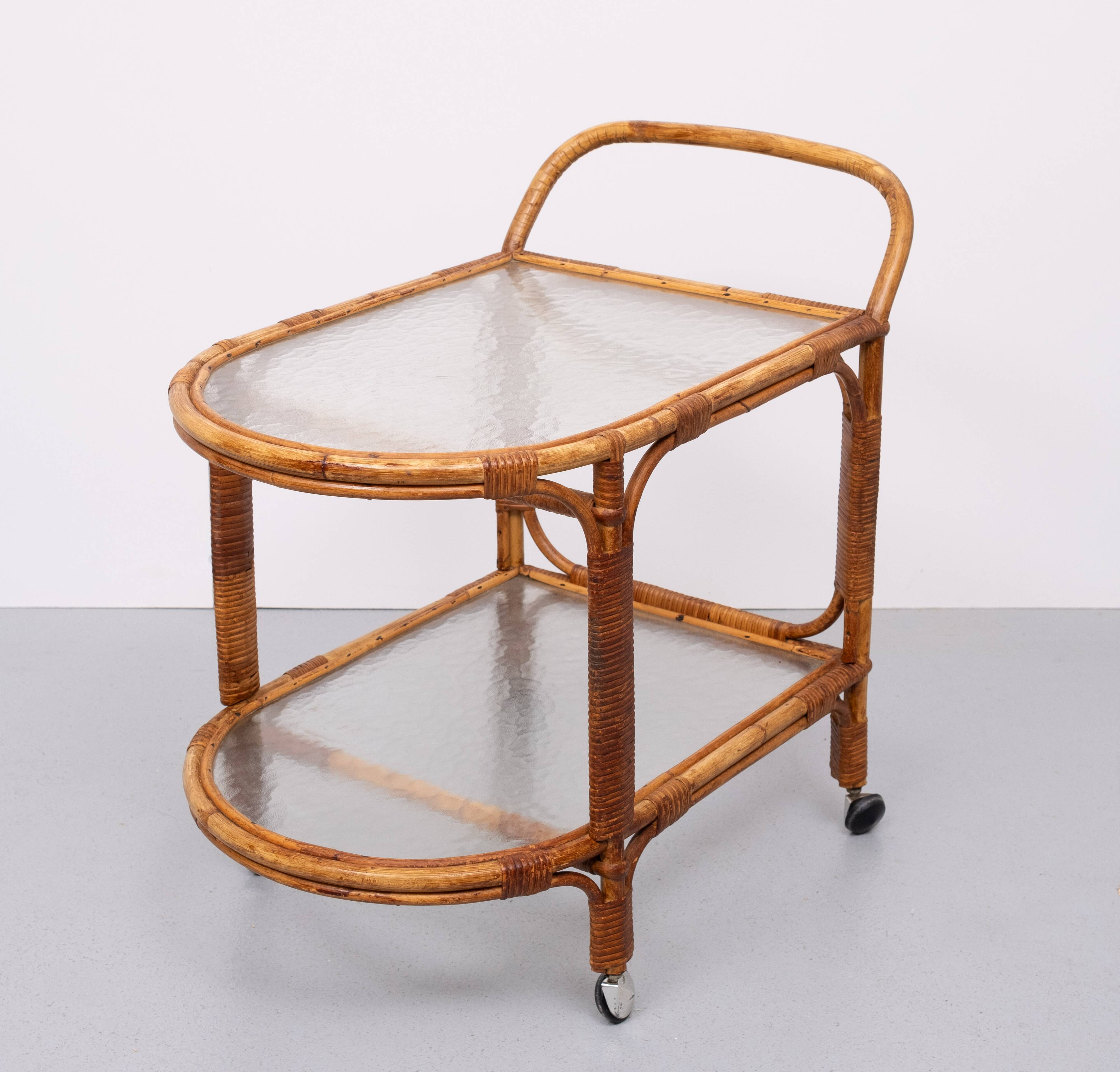 Rohe Noordwolde Rattan Serving Trolley 1960s