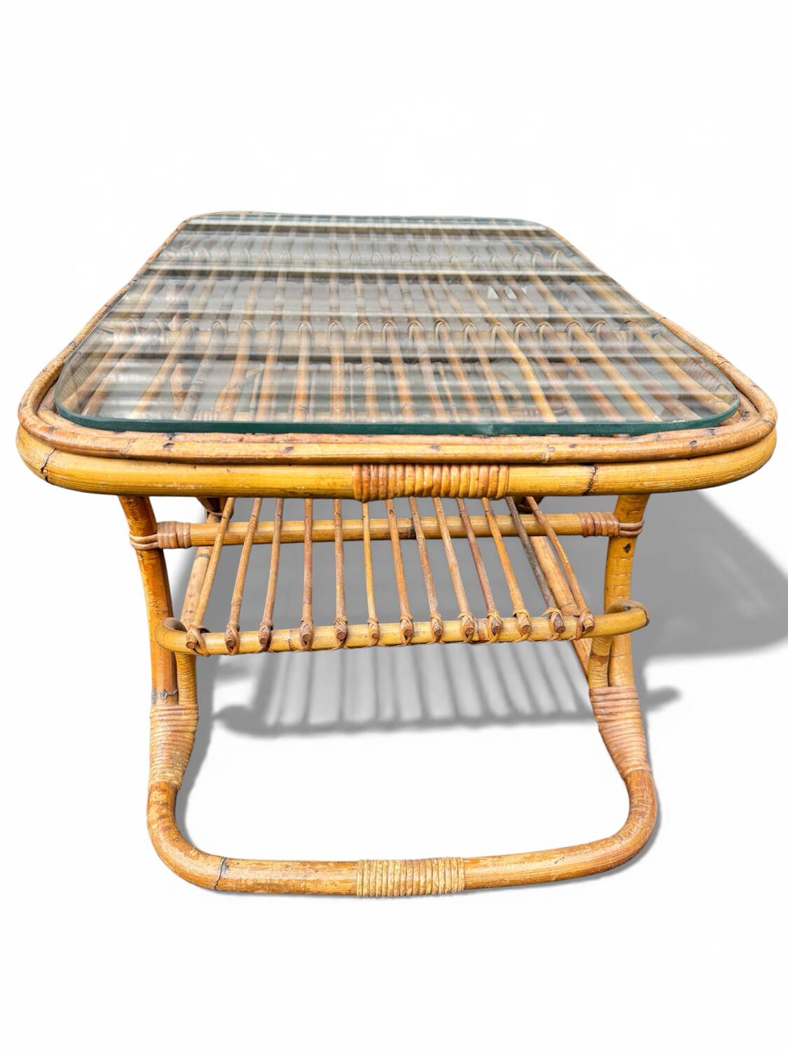 Vintage rattan coffee table – 1950s design
