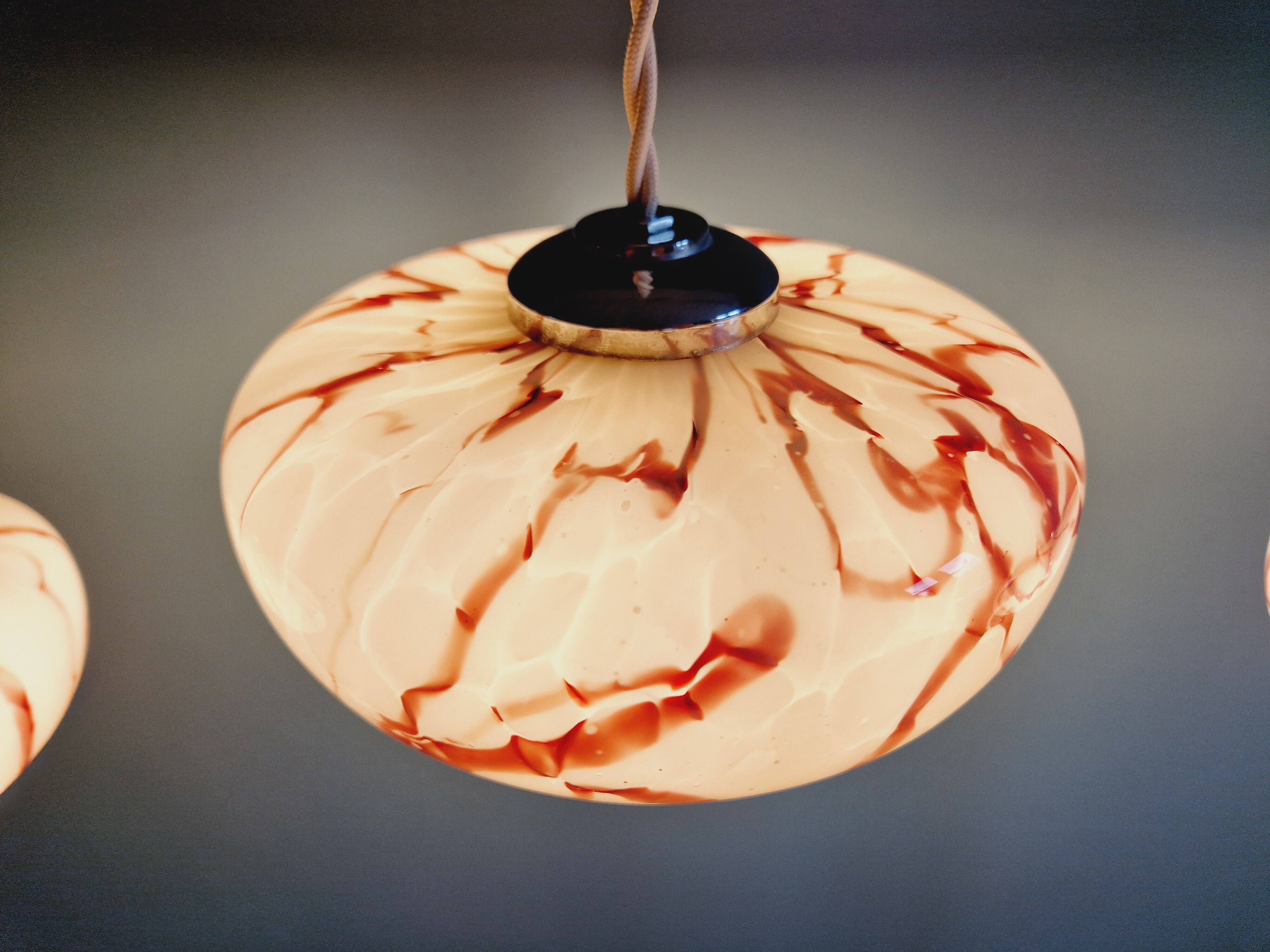 Set of 3 pendants in pink marbled opaline