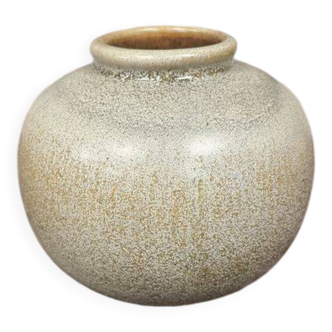 Vase de poterie vintage "boule" en grés signé