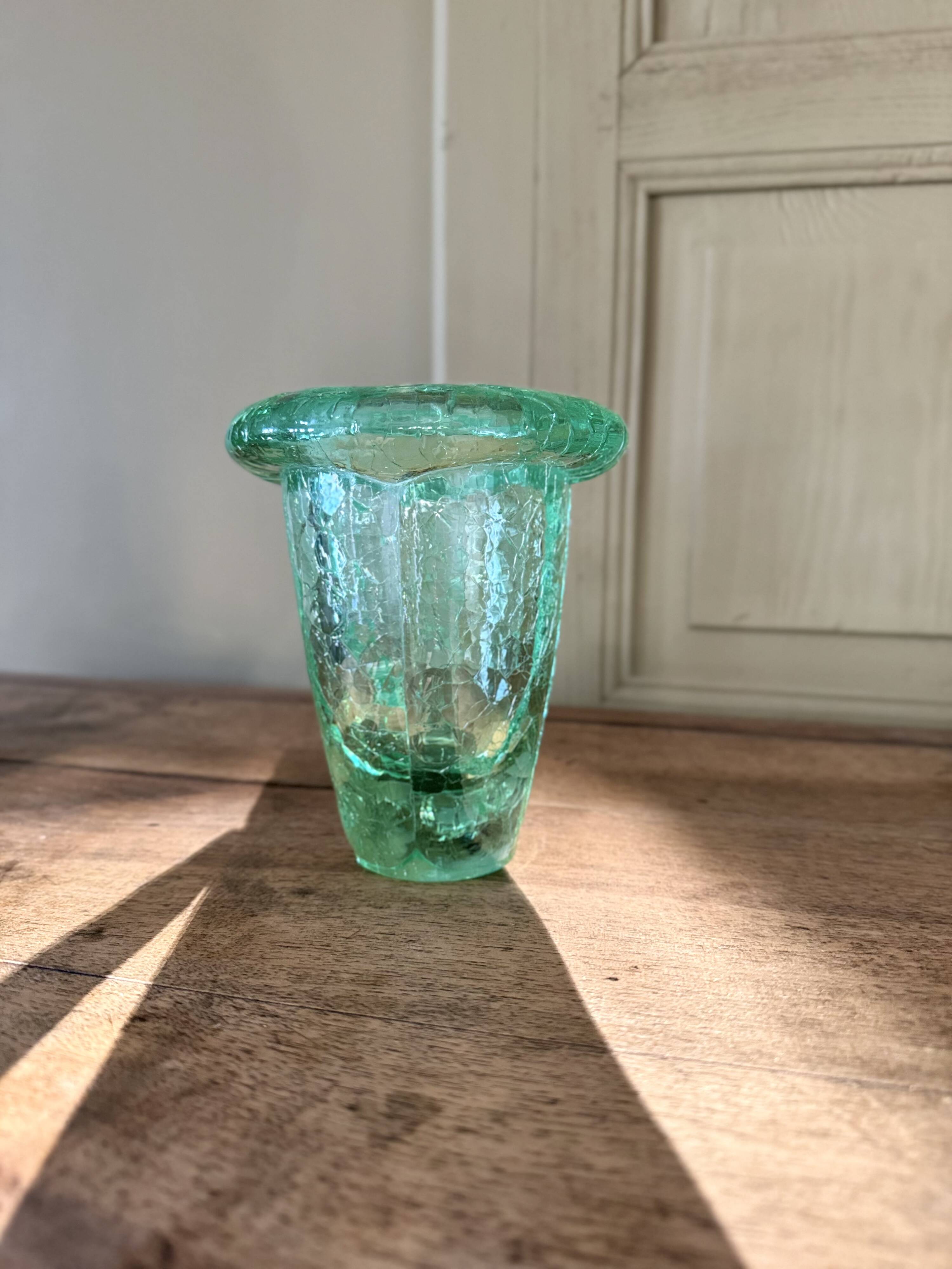 Crackle crystal vase, attributed to Daum Nancy
