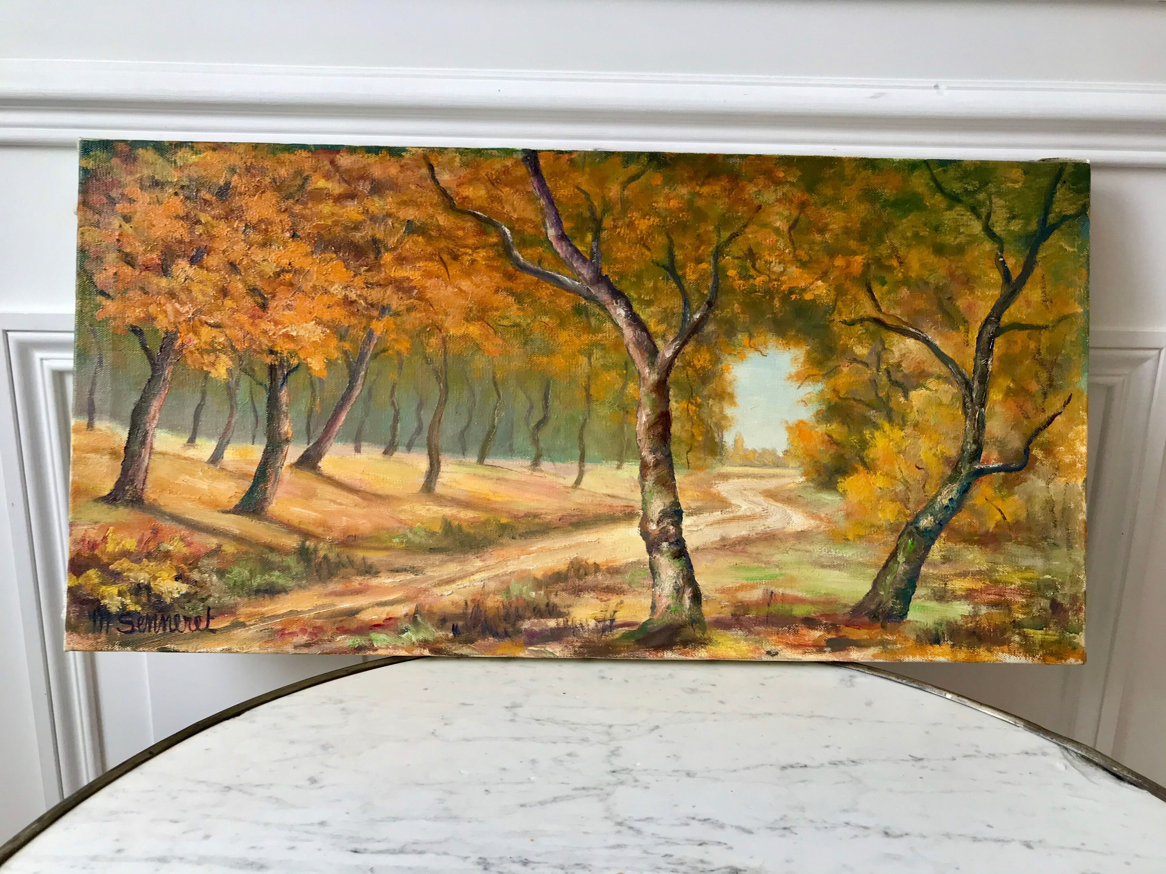 oil painting on canvas autumnal landscape signed "Senneret" vintage