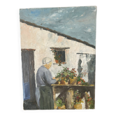 Painting on canvas "Léonce and the flowers"