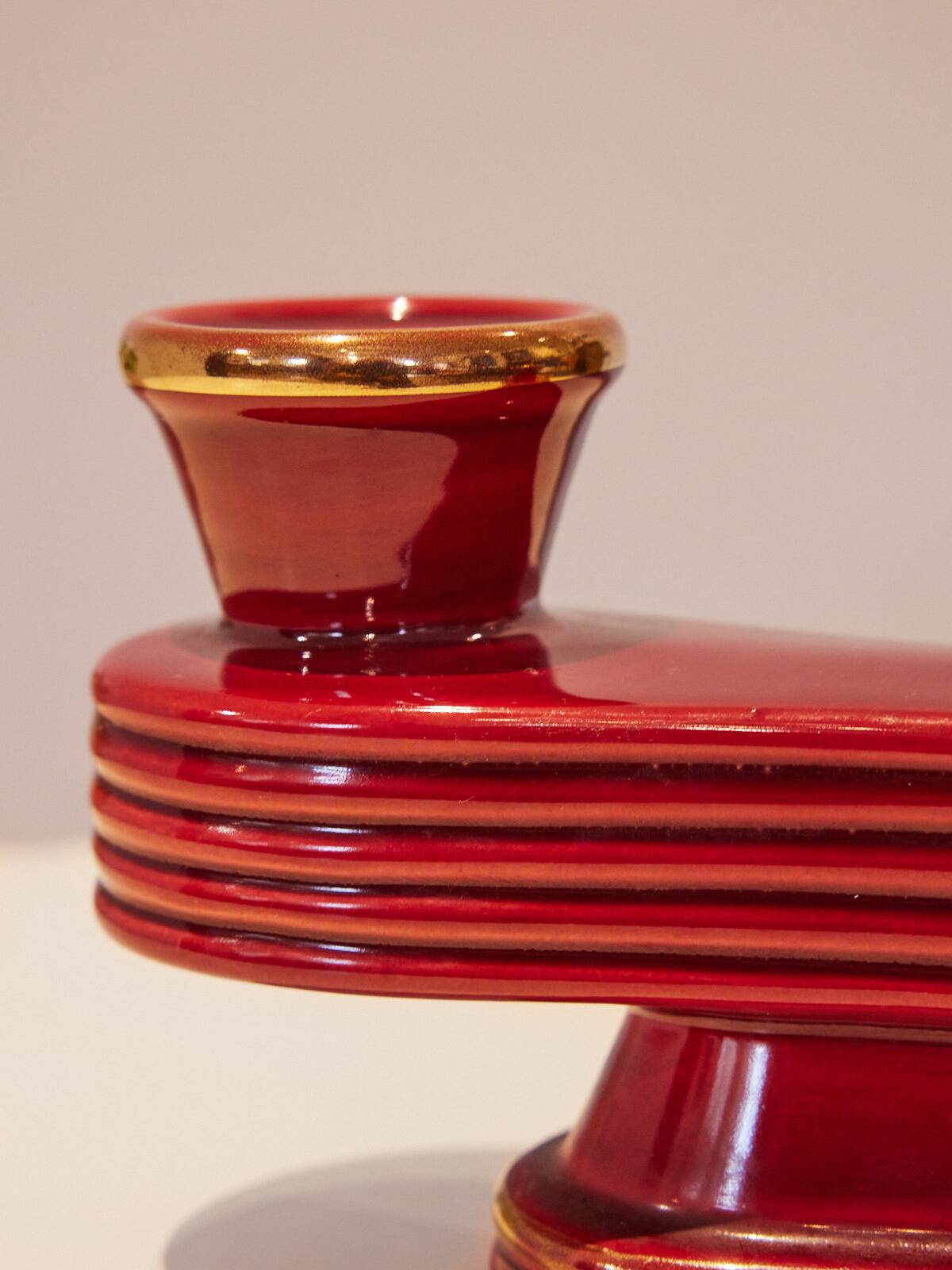 Red ceramic candlestick - Art Deco