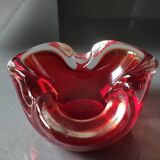 Murano Sommerso Ashtray/Vide Poche. Amber Iridescent Red Glass