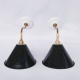 vintage wall lights in enamelled brass sheet metal