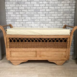 Wooden and rattan chest bench
