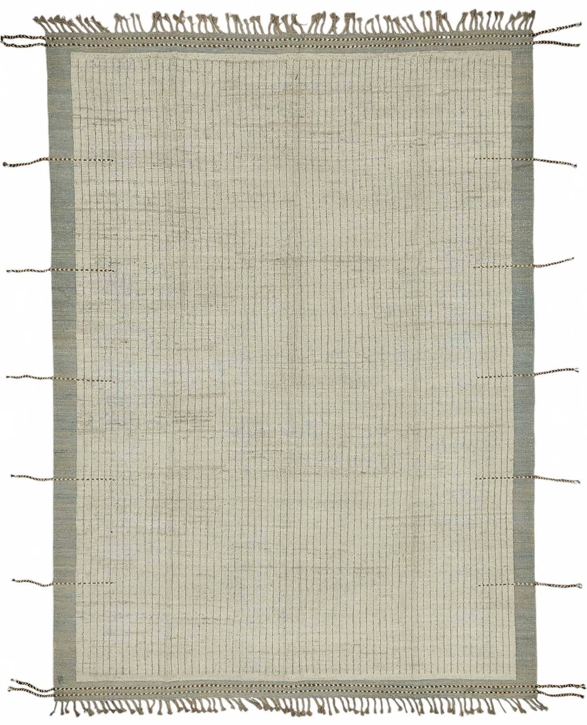 Tapis tribal unique noué à la main en laine beige 222 cm x 307 cm