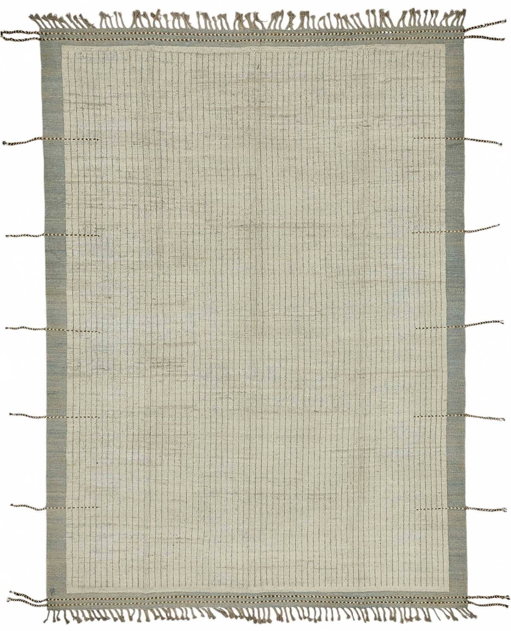 Tapis tribal unique noué à la main en laine beige 222 cm x 307 cm