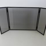 Fire screen, 3-panel brass spark screen for fireplace, modernist, minimalist, 1970
