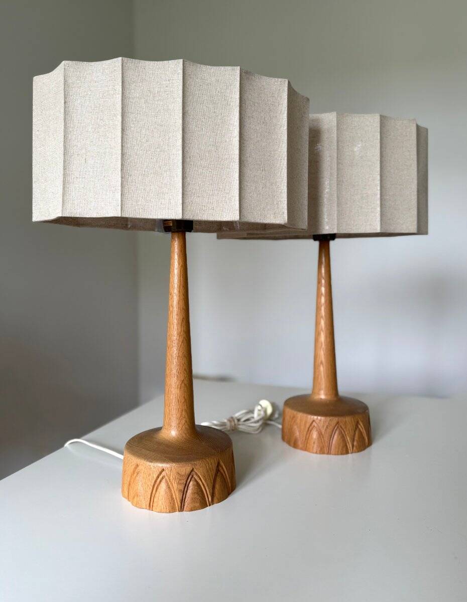 Oak table lamps by AB Stilarmatur Tranås, Sweden, 1960s, set of 2