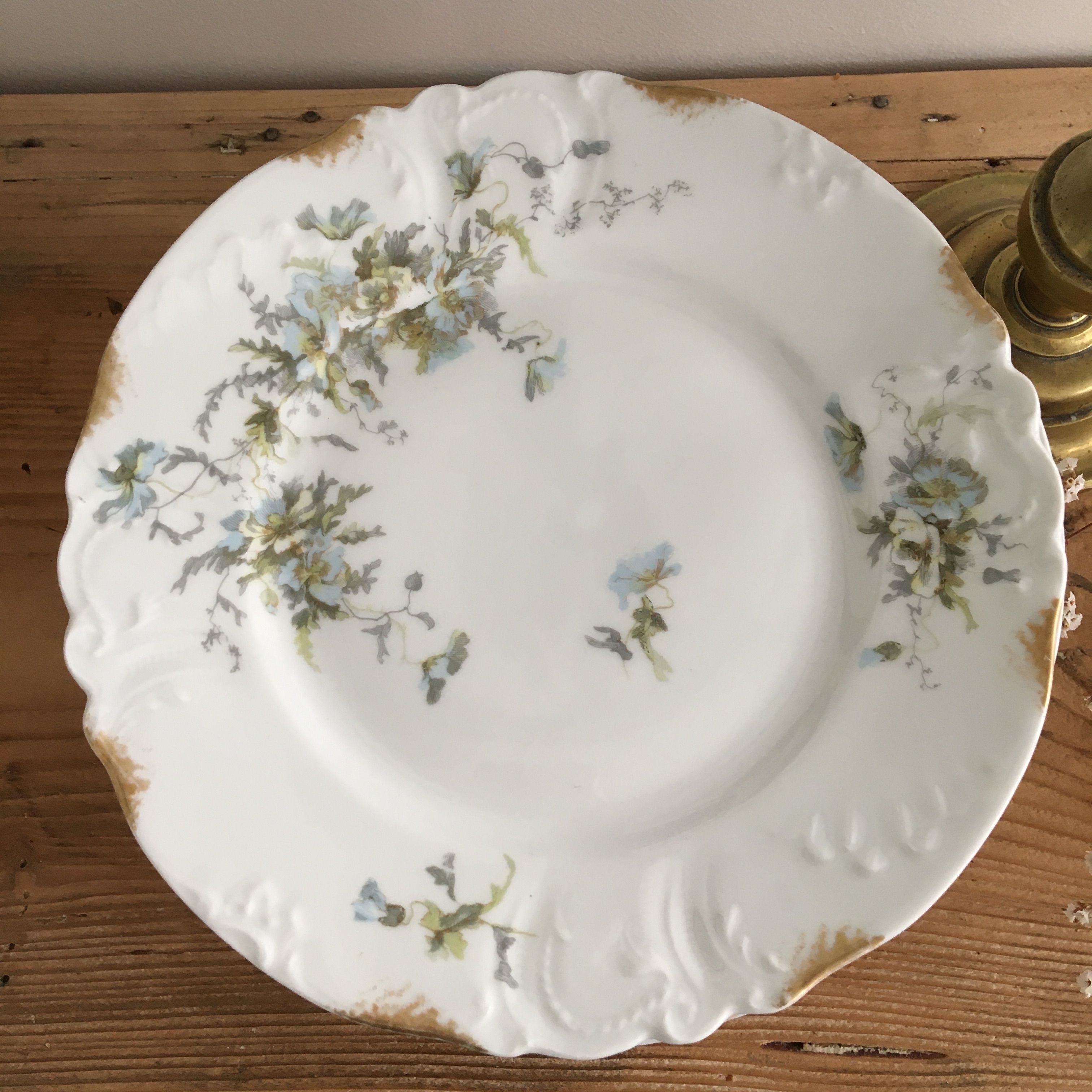 set of 9 plates Clématites porcelain Limoges Art Nouveau