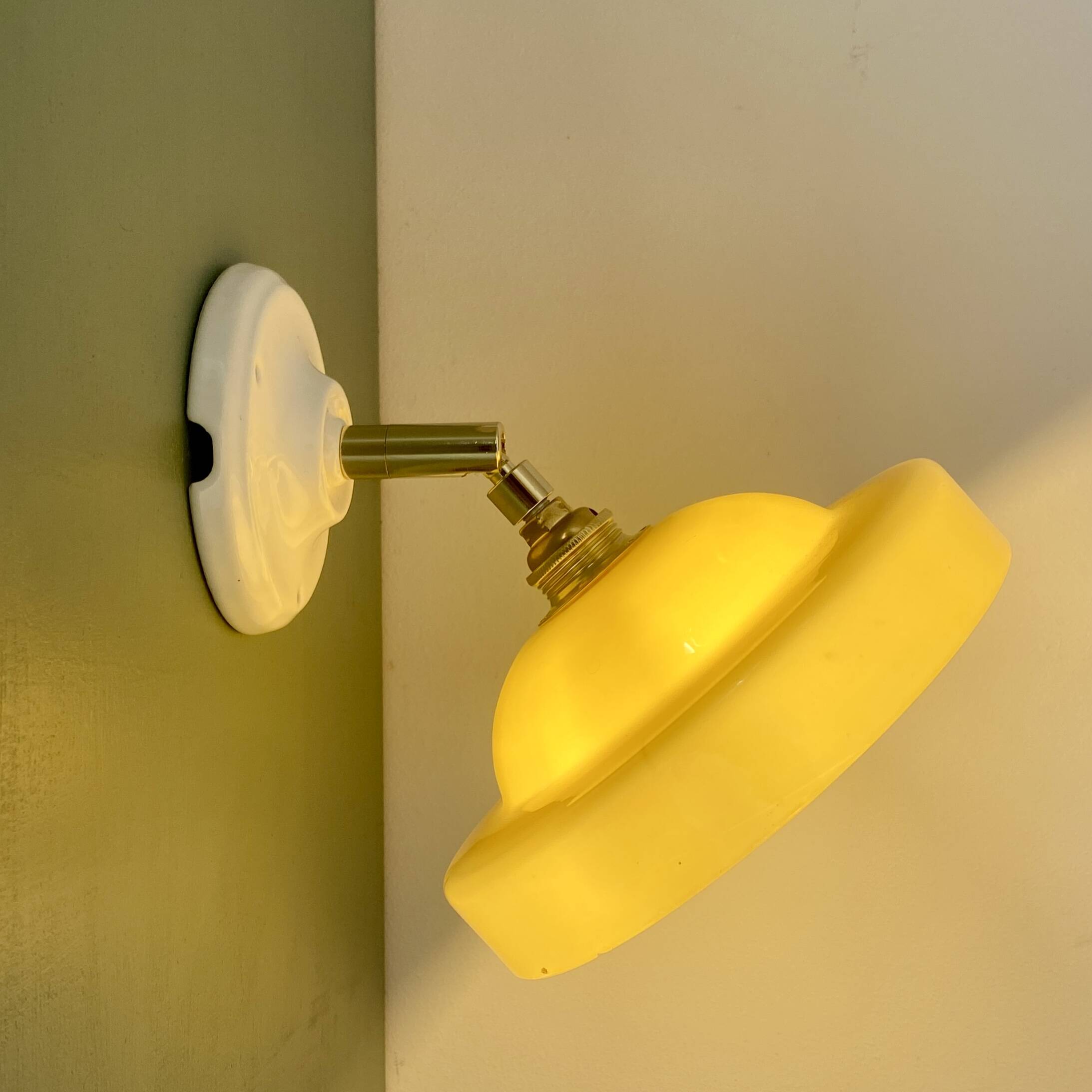 Vintage yellow opaline lampshade wall lamp