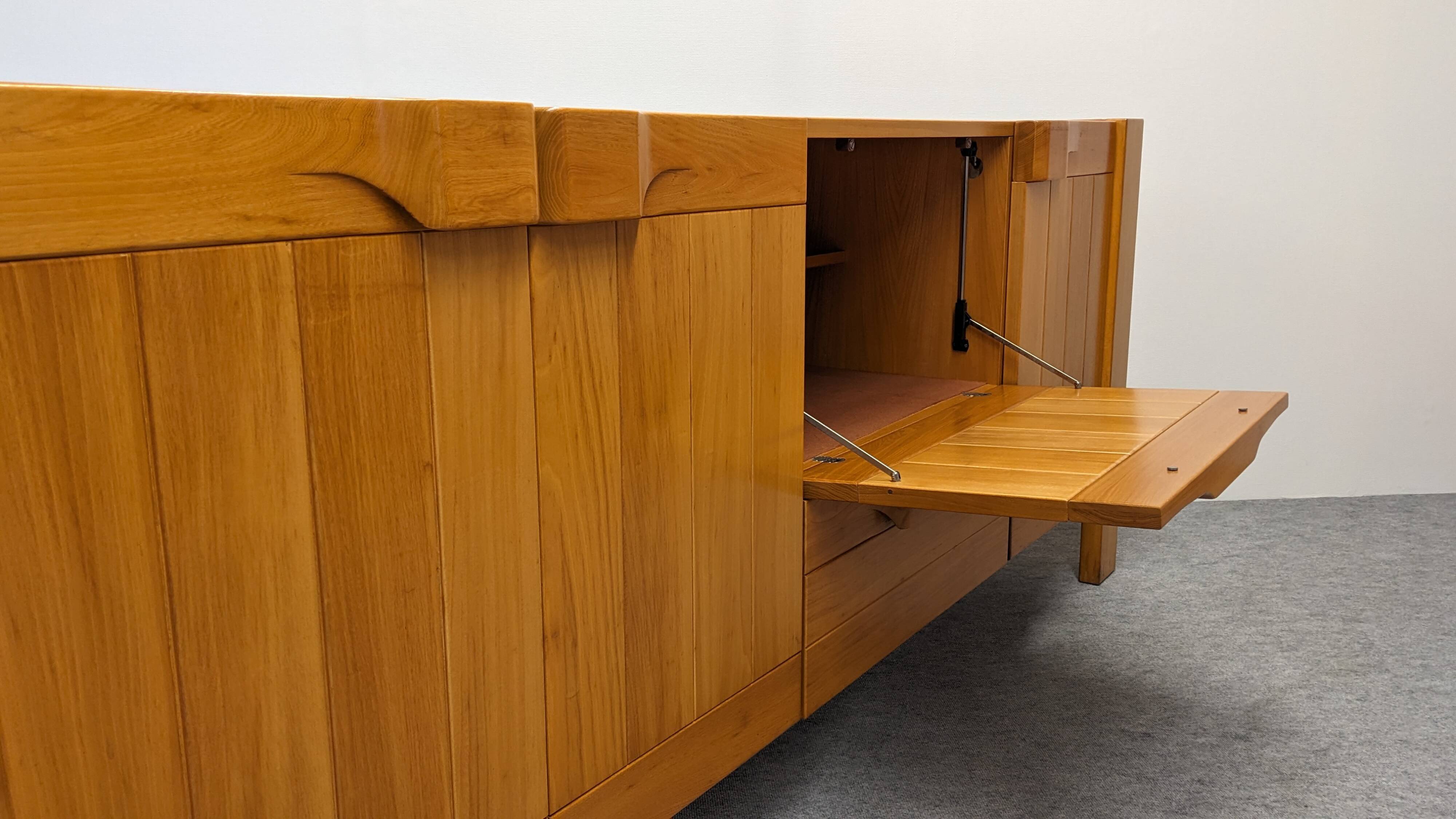 Solid elm sideboard, Maison Regain, France, circa 1970