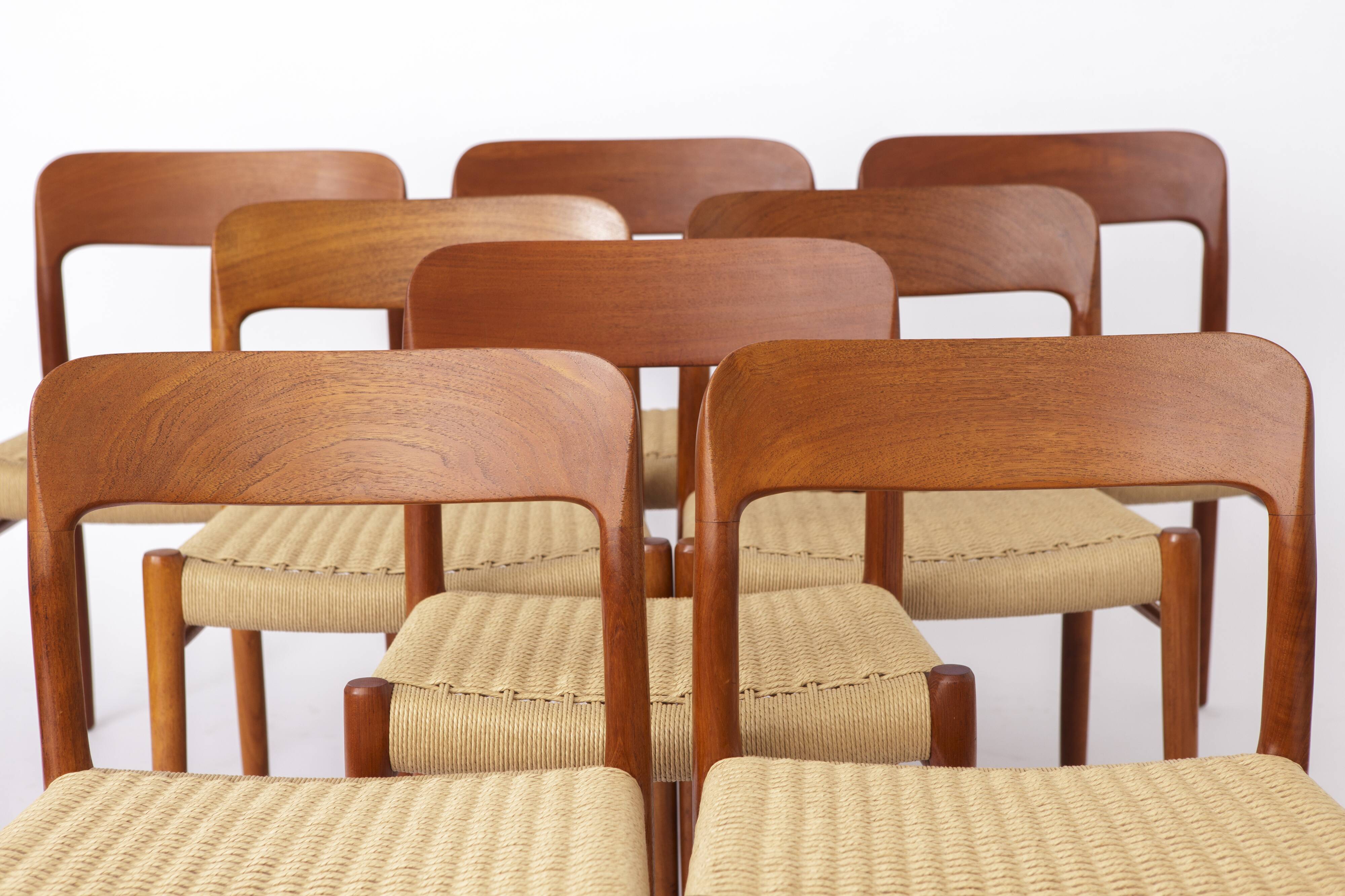 Large Set of 8 Niels Otto Møller Teak Dining Chairs – Model 75 (1950s)