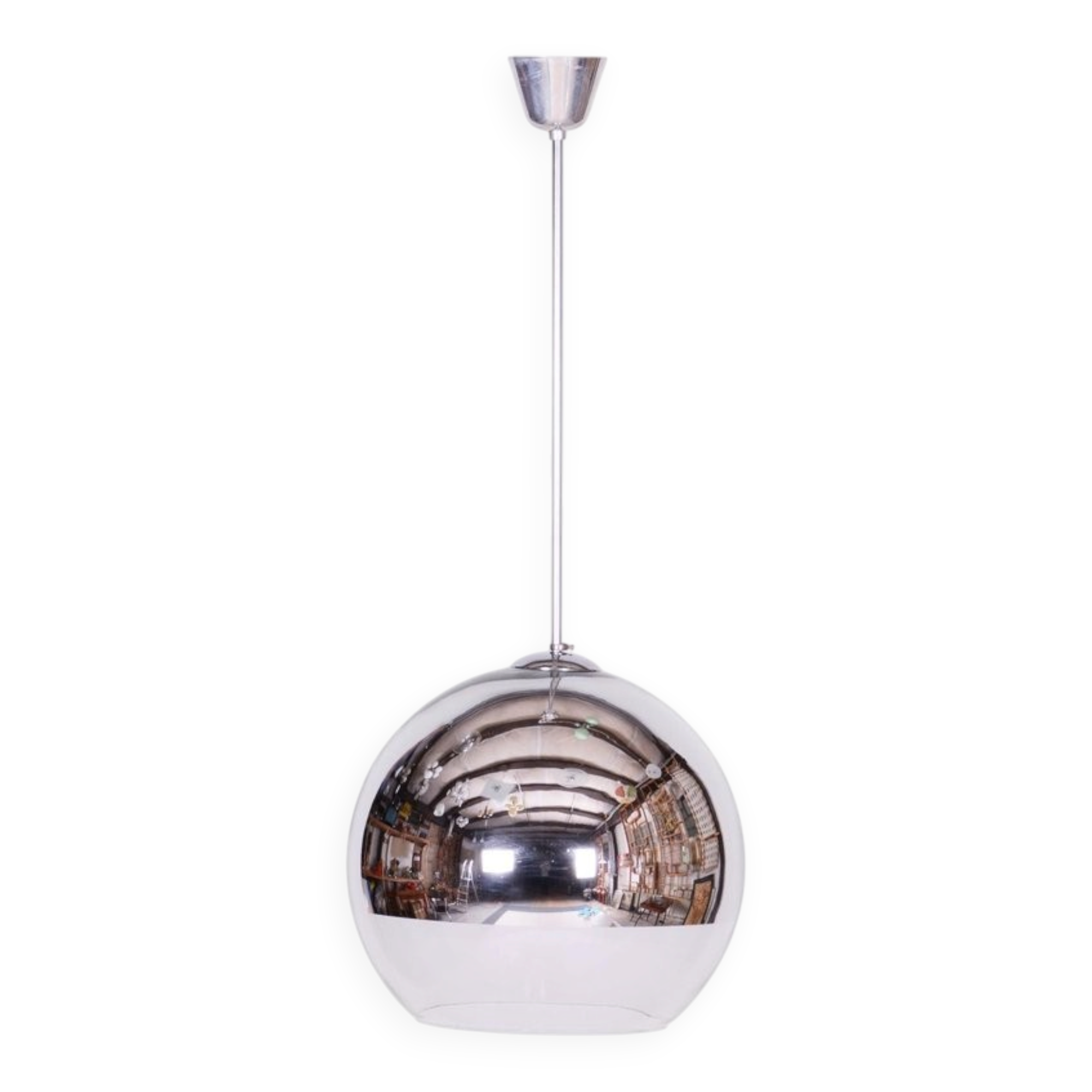 Mid-Century Chandelier in Chromed Steel and Opaline Glass, Germany, 1970s