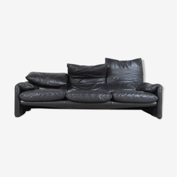 Sofa 3 places edition black leather Cassina Maralunga