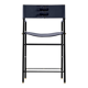Contemporary classic bar stool with a navy blue leather backrest and black rubber metal.