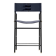 Contemporary classic bar stool with a navy blue leather backrest and black rubber metal.