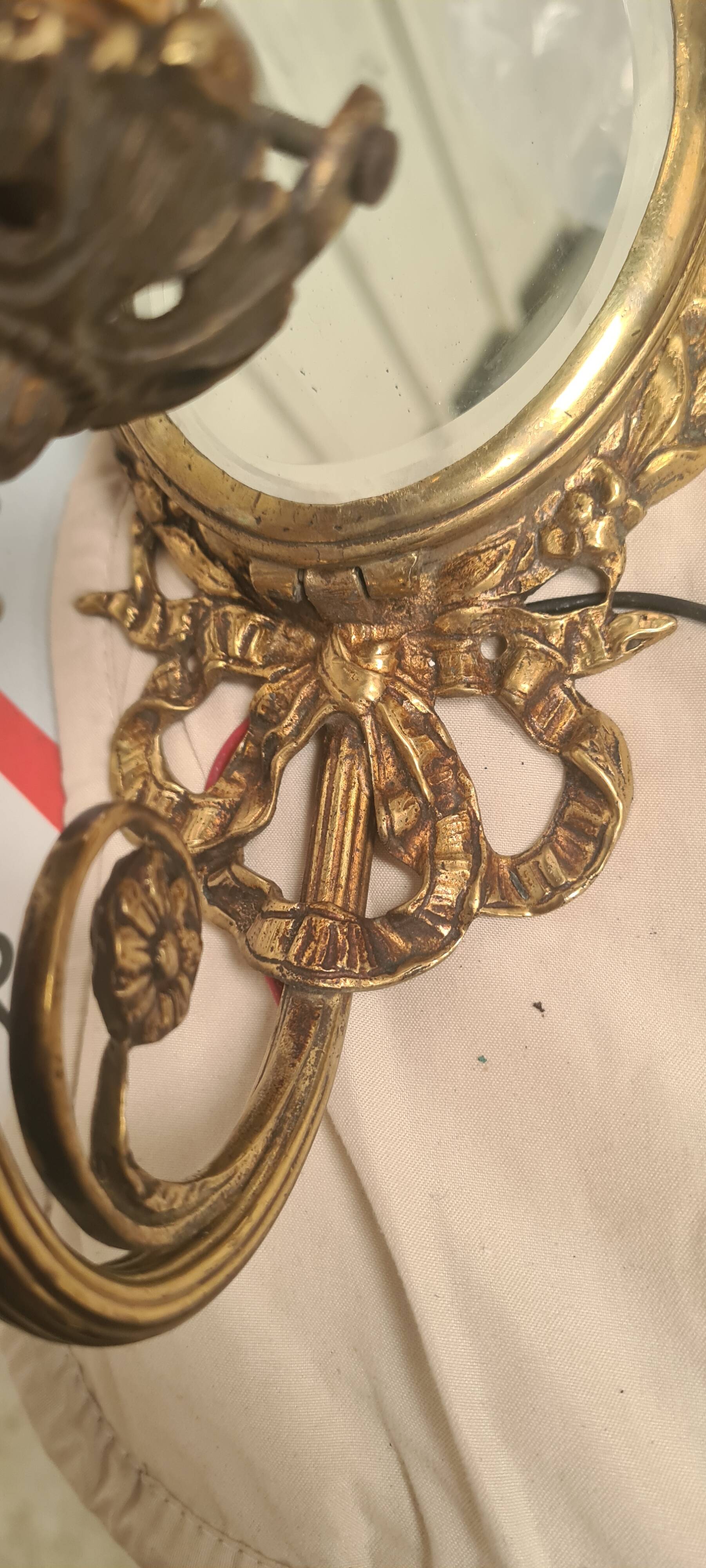 2 bronze wall lights and pretty mirror,,, napoleon 3 26x15