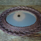 Vintage oval wicker mirror