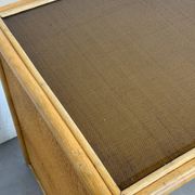 Vintage bamboo and woven rattan desk — glass top