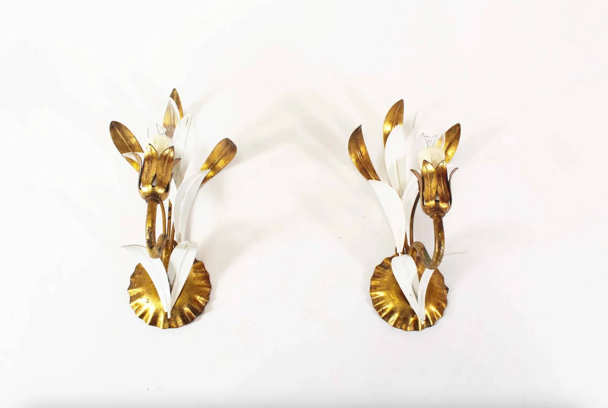 Pair of vintage gilt sheaf of wheat wall lights by Hans Kögl