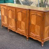 Light solid wood enfilade with Louis XV marquetry from the 20th century, 227cm.
