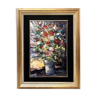 Tableau bouquet de fleur par L. Rosenthal, années 1950