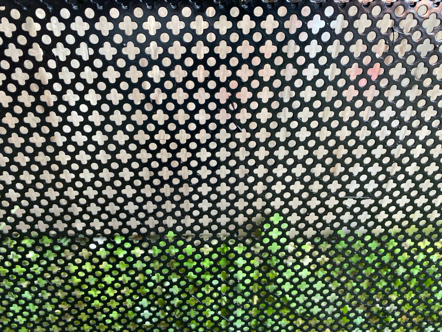 Fireplace screen black metal perforated sheet 3 vintage leaves