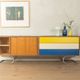 Exclusive mid-century style sideboard with stainless steel base, 1960s