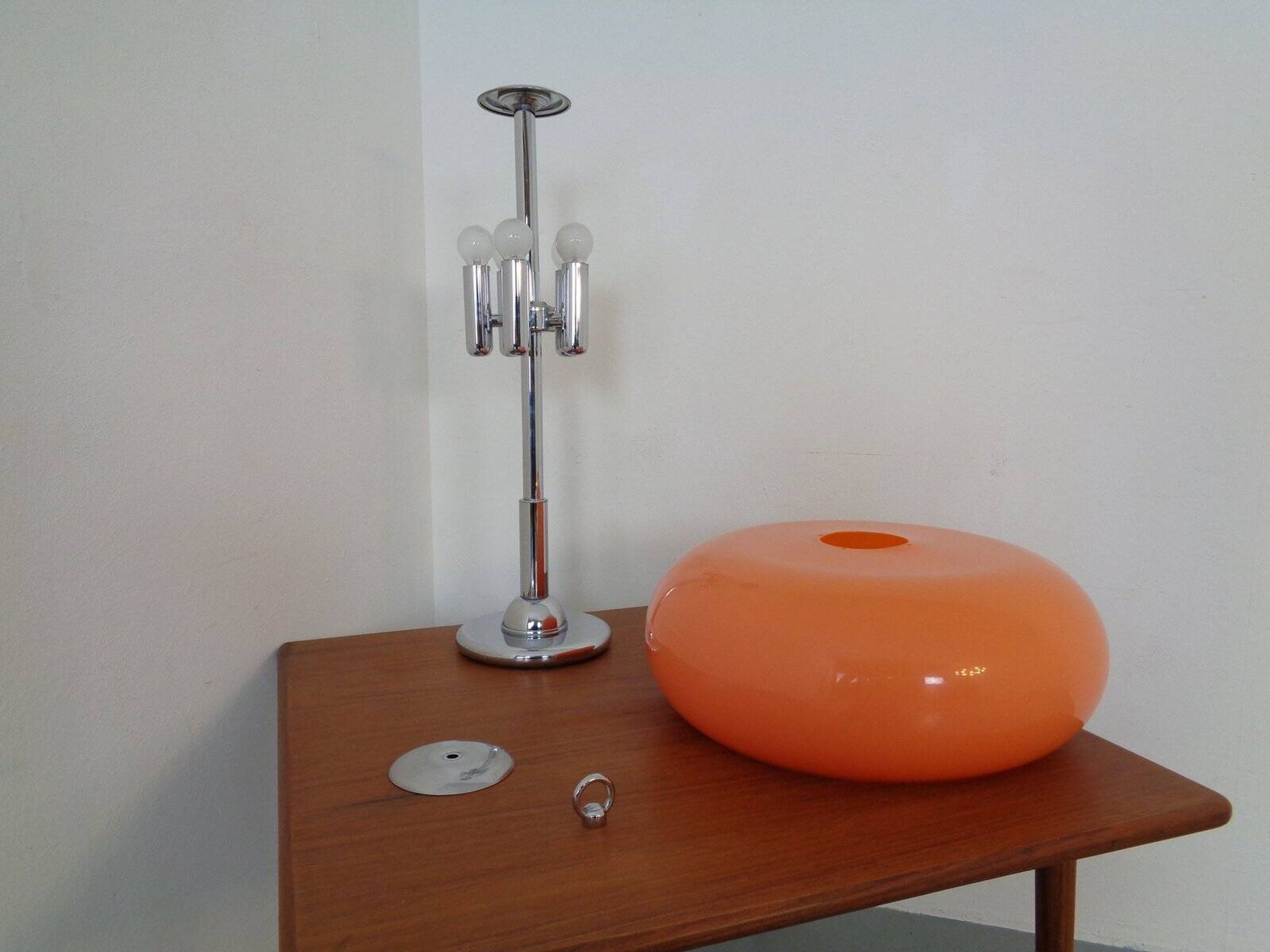 Italian orange plastic and chrome table lamp, 1960s