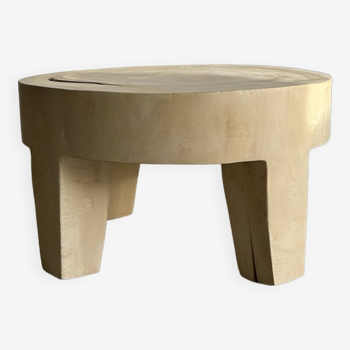 Coffee table, quadripod coffee table in solid monoxyl wood, white color D: 62.5cm