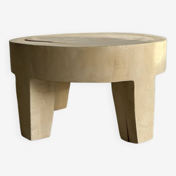 Coffee table, table basse quadripode en bois massif monoxyle couleur blanche D:62,5cm