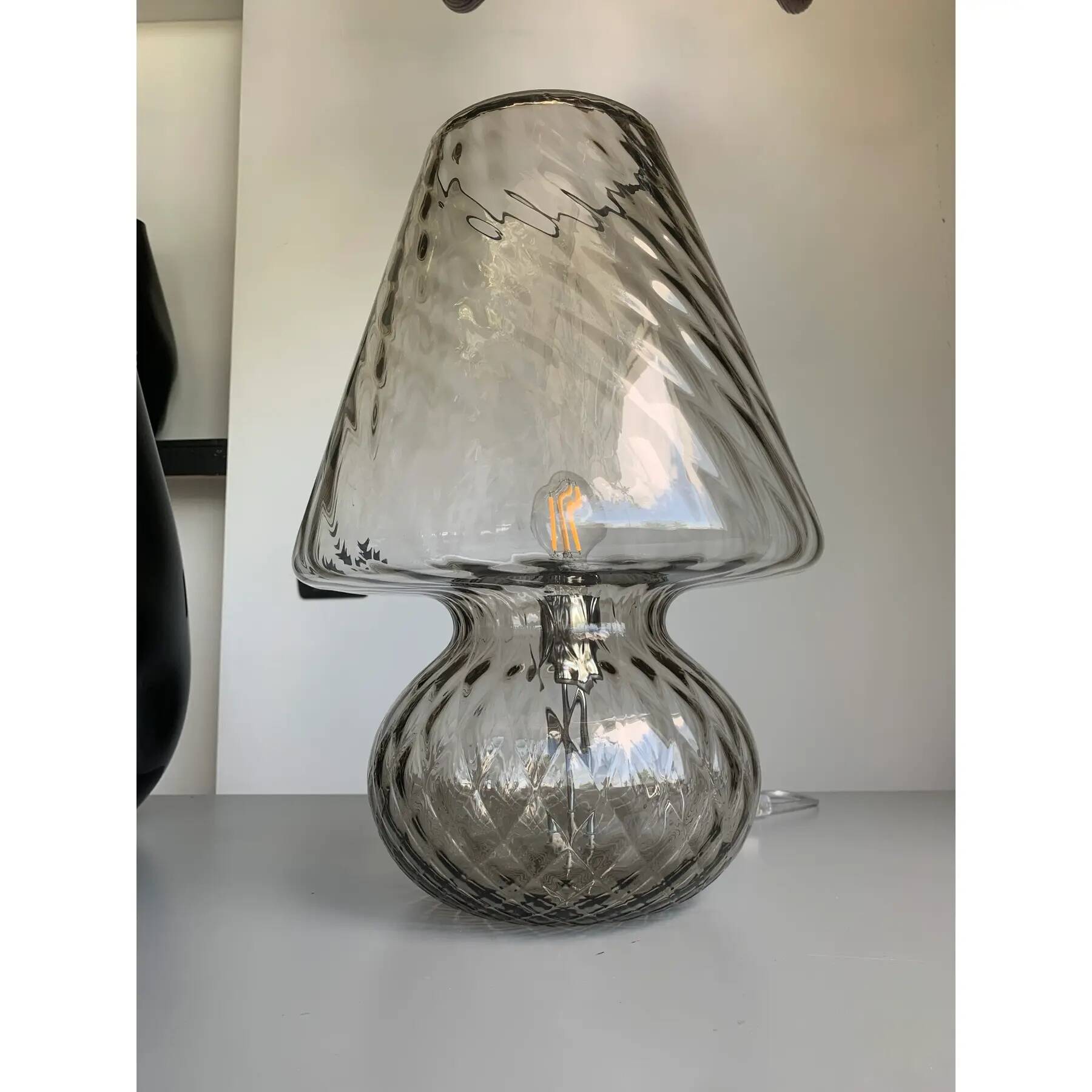 Smoked Fumé Glass Table Lamp in Murano Style with Diamond-Processed “Ballot”
