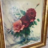 Oil on canvas, F Rembert, still life with roses