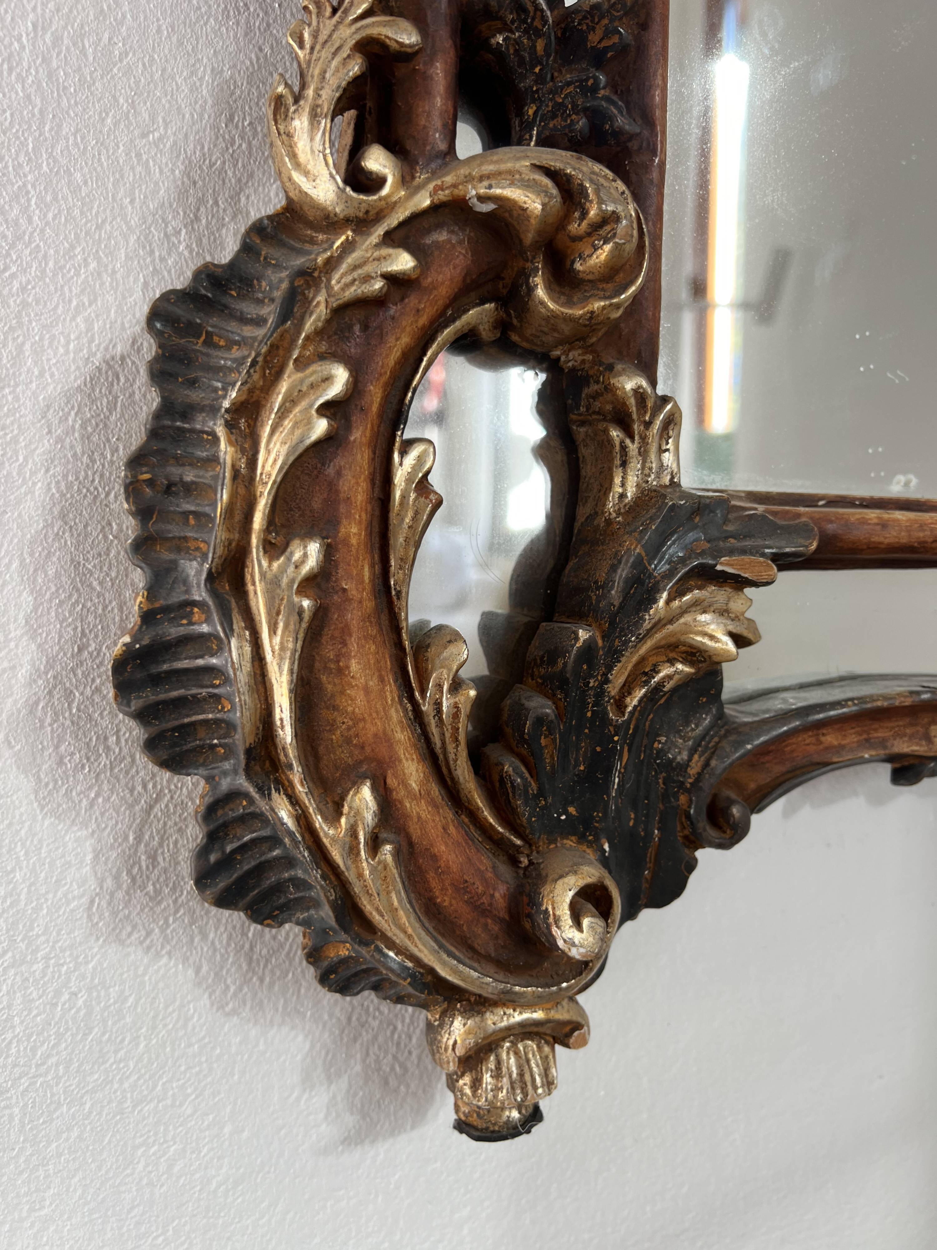 Mirror with Colourful Carved Floral Decor , Italy, 20th Century