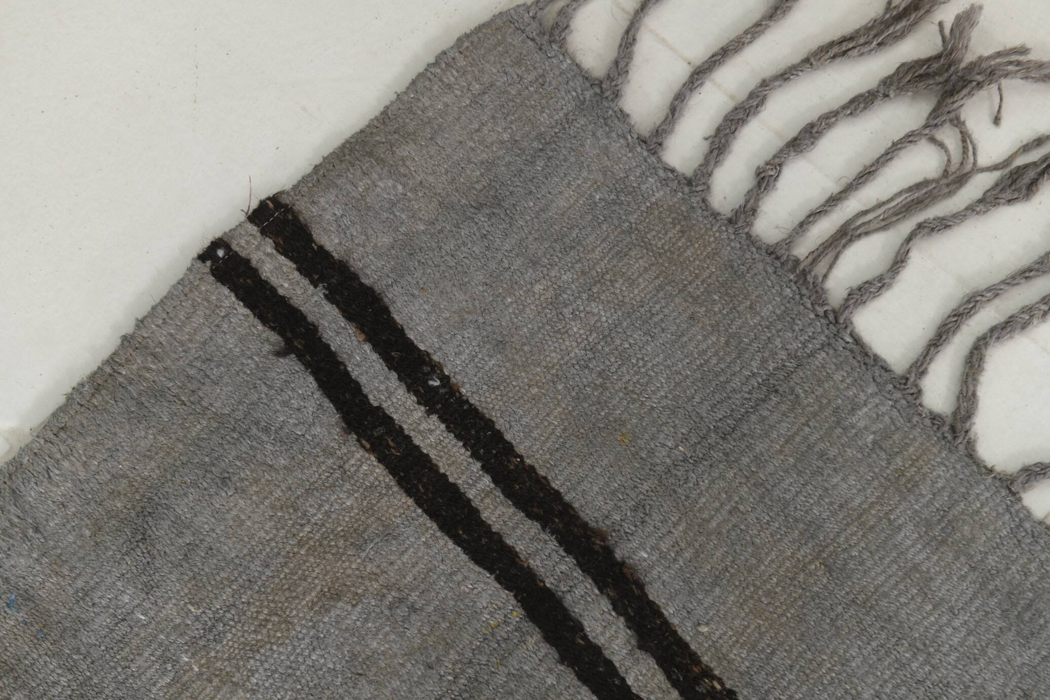 Striped Pattern Gray & Black Vintage Kilim Rug, 188x267Cm