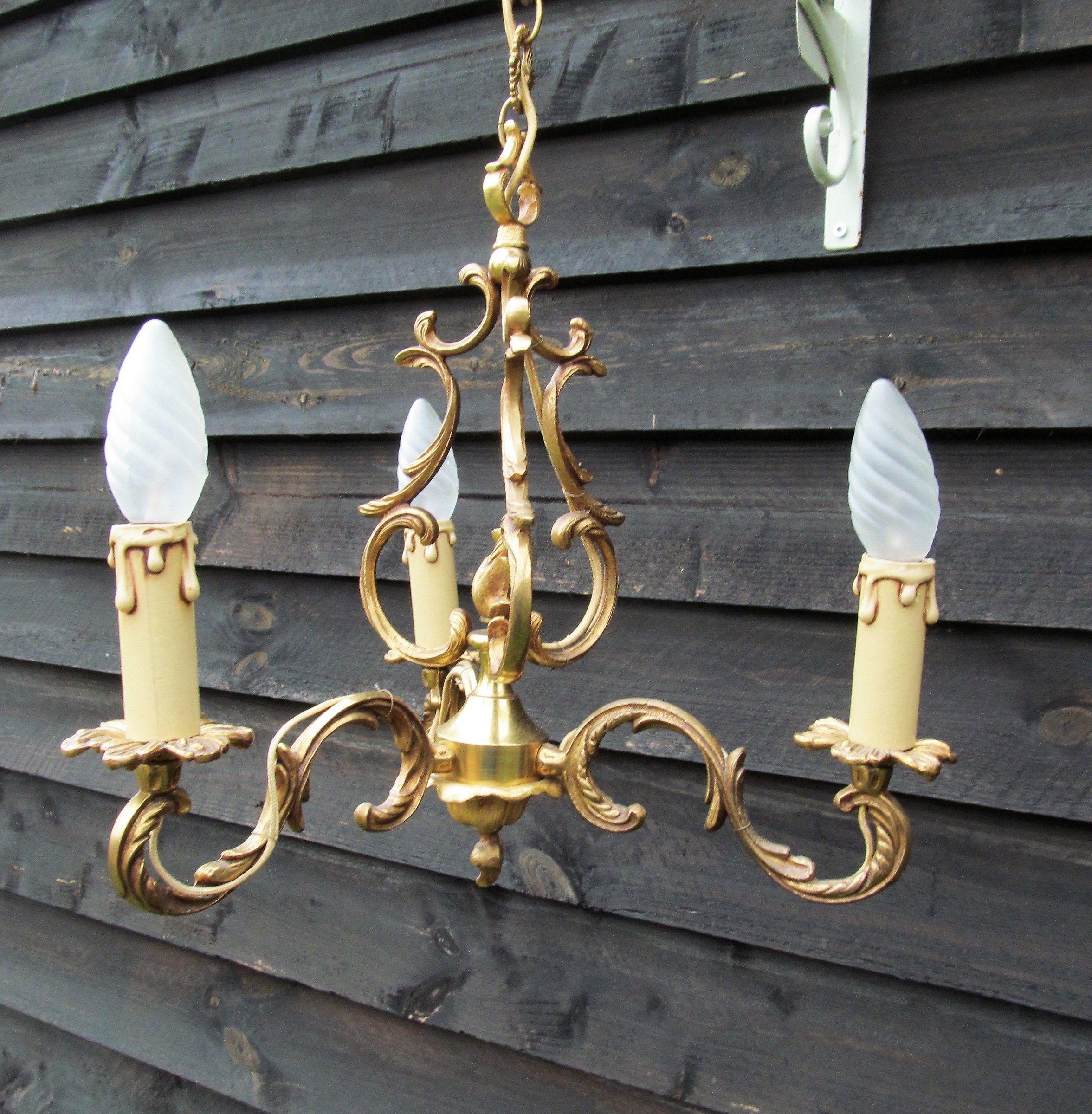 Birdcage chandelier in Bronze with 3 arms nice long chain French vintage