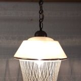 Vintage pendant light in glass and gold metal - 1960s