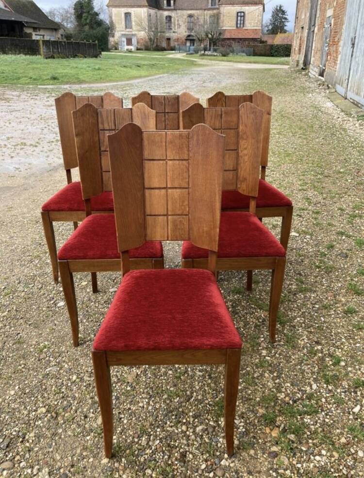 6 art deco chairs with red velvet seats