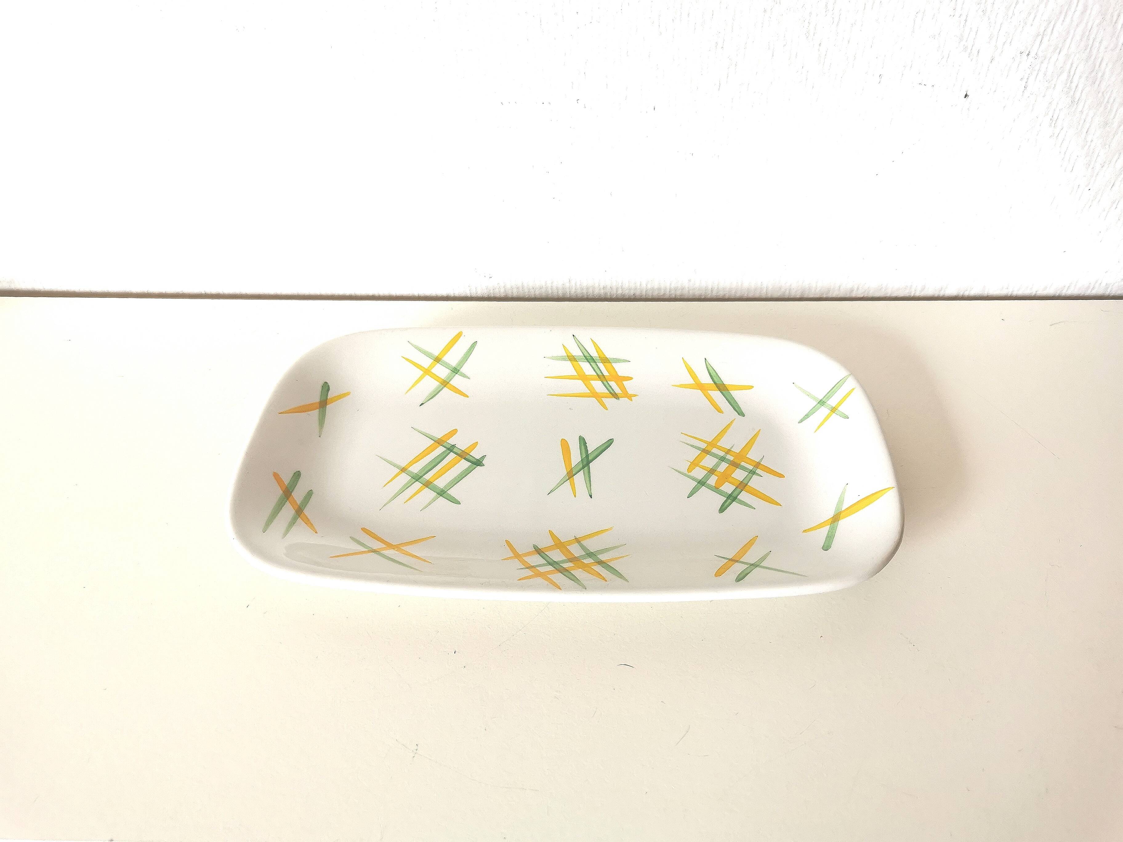 Lunéville rectangular dish/dish with green and yellow geometric pattern