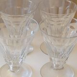 4 old conical liquor glasses cut with 10 flat ribs with faceted sides