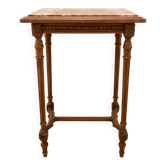 Classic wooden console with veined marble top.