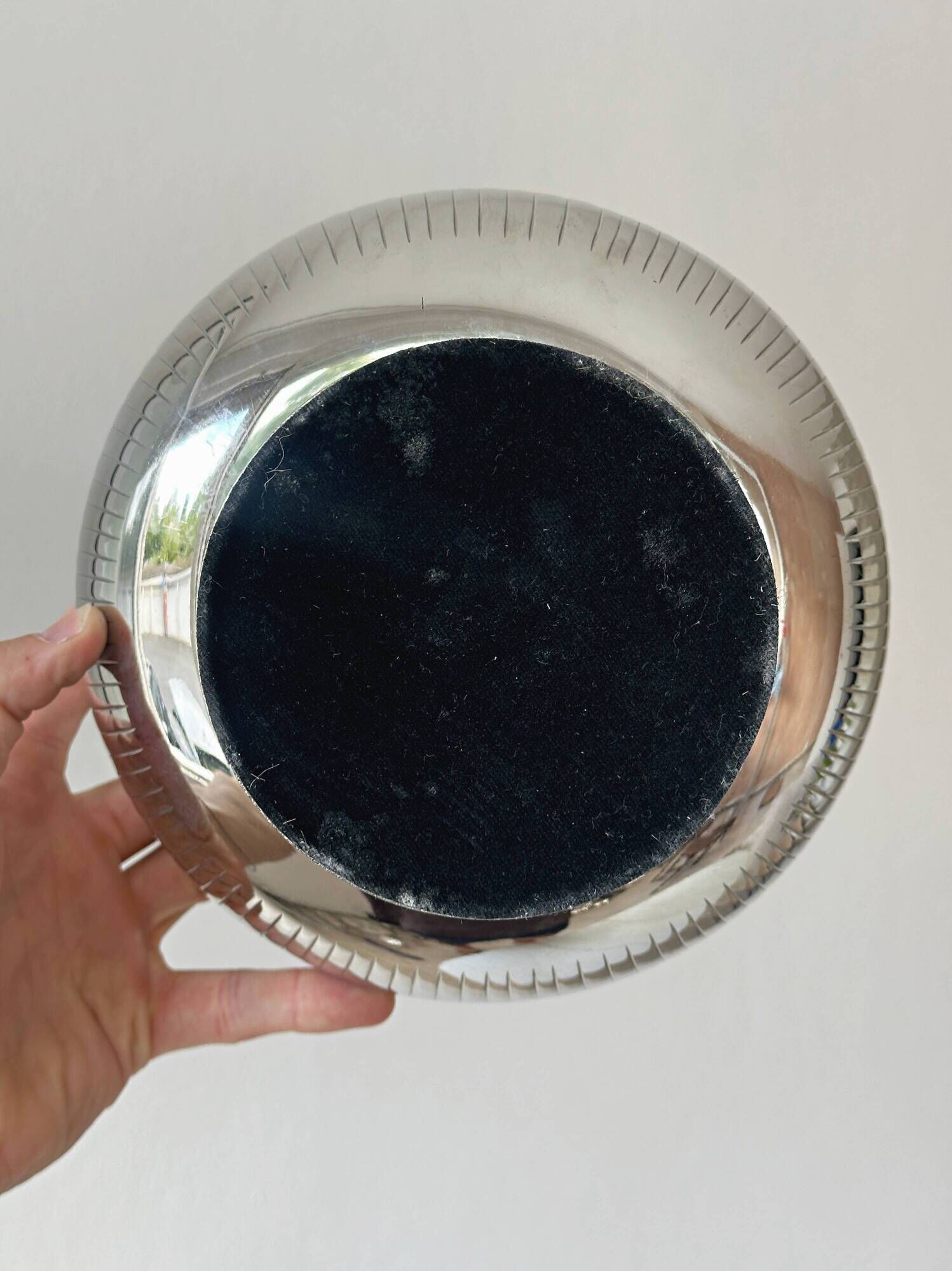 Silver stainless steel pedestal bowl