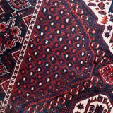 Vintage 1950s Persian Afshar rug, tribal double medallion, red field, 148cm x 211cm