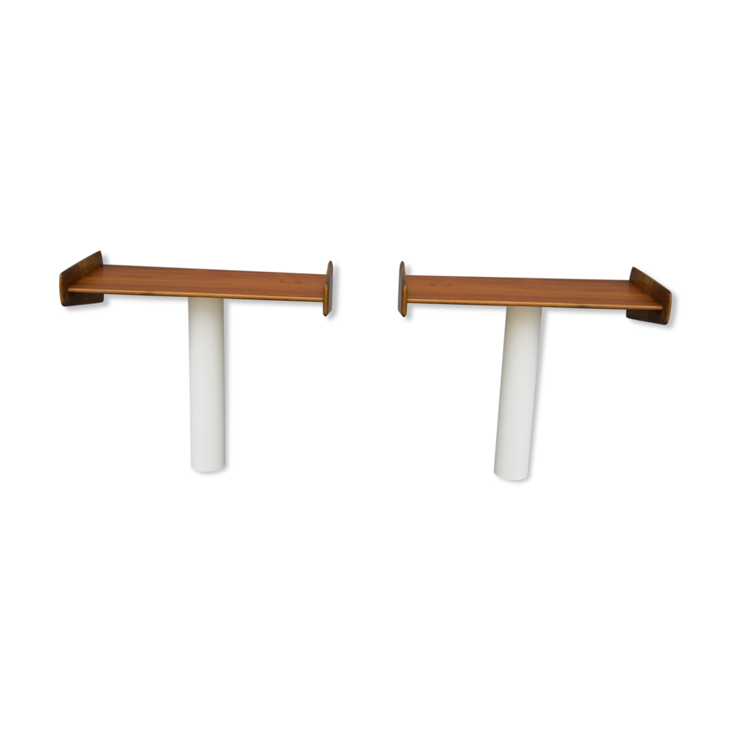 Pair of Scandinavian bedside wall shelves in teak and oak