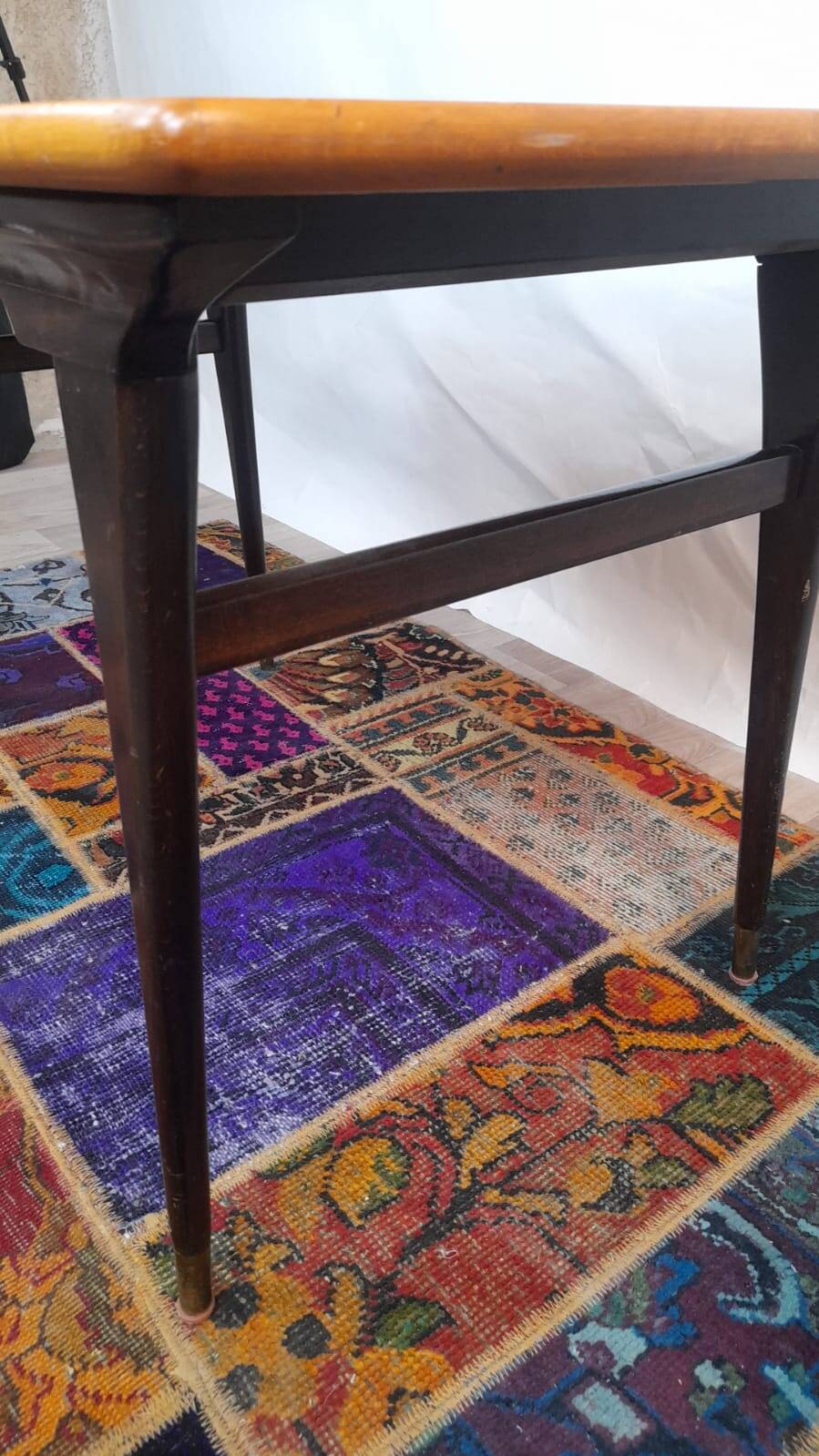 Vintage Scandinavian coffee table in teak and brass – 1960s